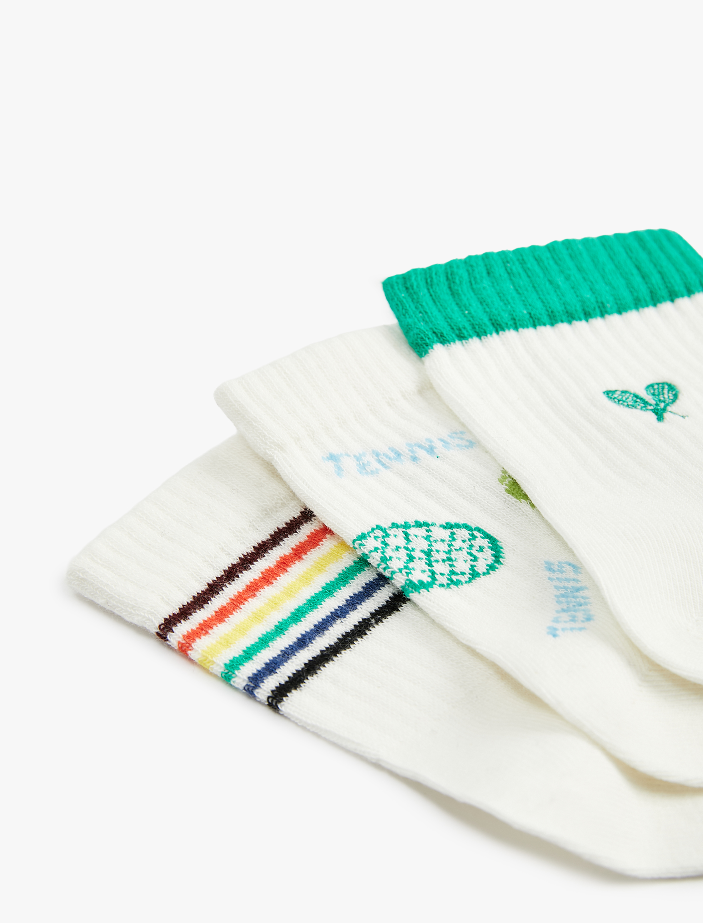  Kadın Çok Renkli Tenis Desenli Pamuklu 3'lü Soket Çorap Seti