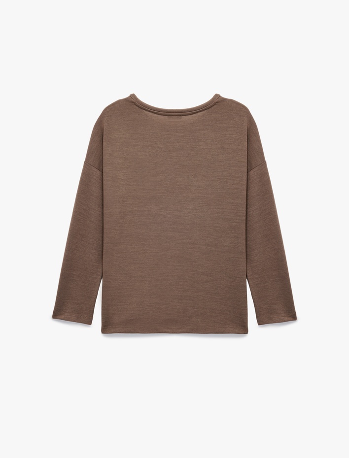  Rahat Kalıp Uzun Kollu Bisiklet Yaka Triko Pijama Üstü