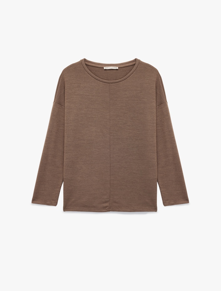  Rahat Kalıp Uzun Kollu Bisiklet Yaka Triko Pijama Üstü