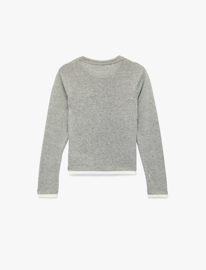  Regular Fit Kontrast Detaylı Uzun Kollu Bisiklet Yaka Tişört