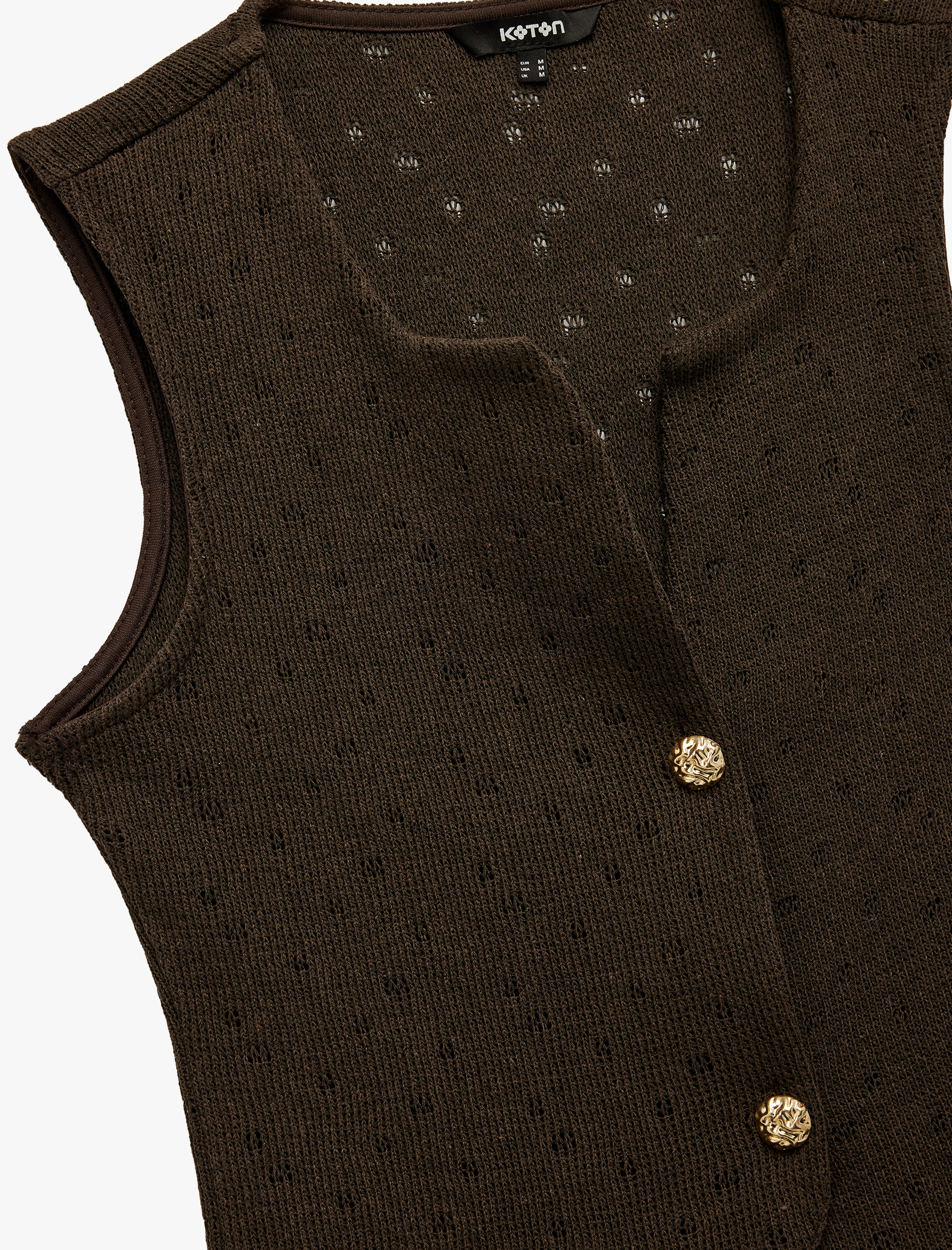   Düğmeli V Yaka Ajurlu Triko Yelek