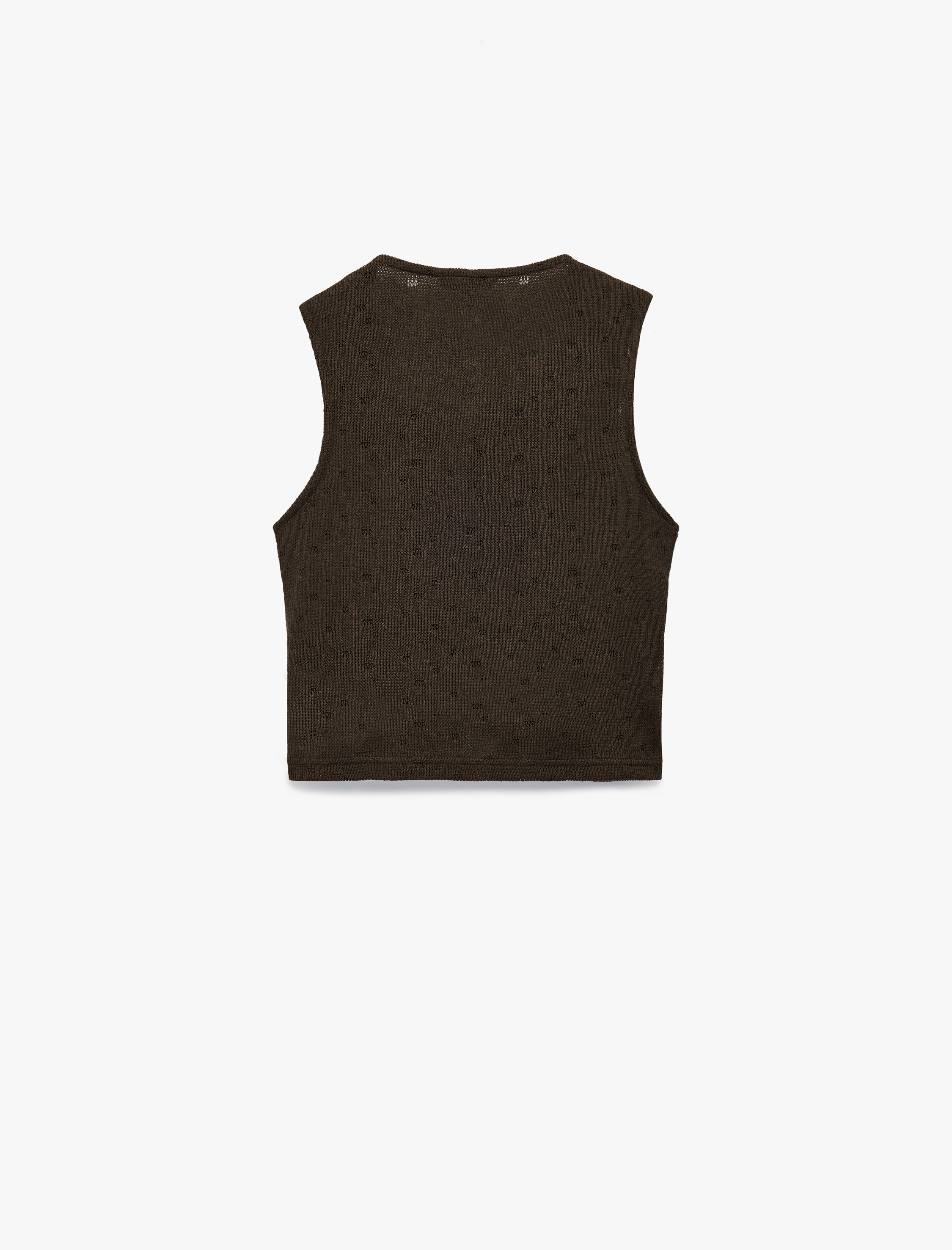   Düğmeli V Yaka Ajurlu Triko Yelek