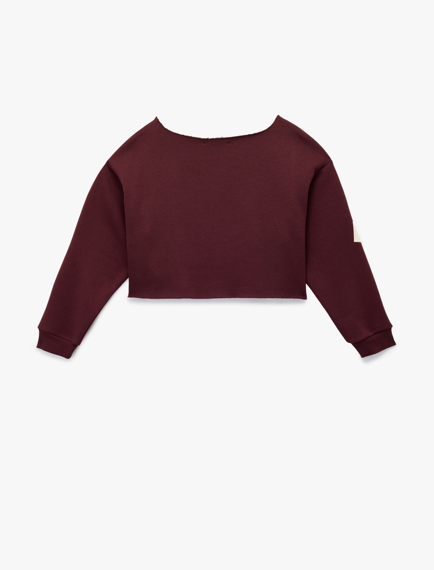   Uzun Kollu Baskılı Kayık Yaka Oversize Crop Sweatshirt