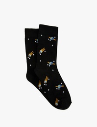 Uzay Desenli Pamuklu Soket Çorap