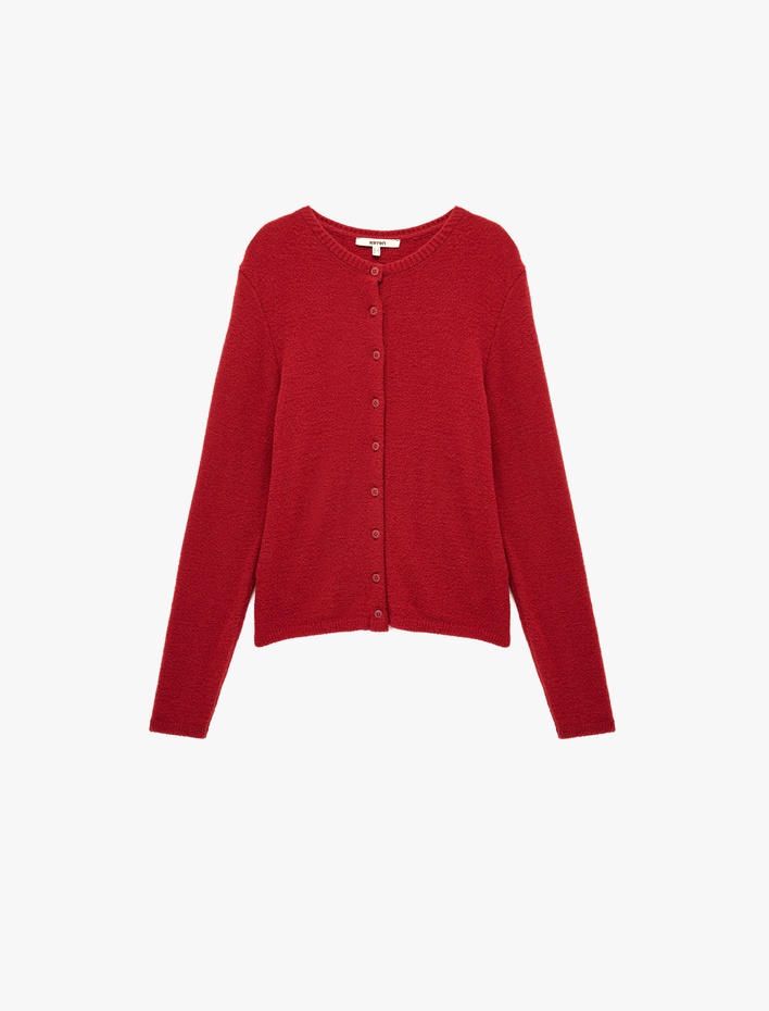  Uzun Kollu Bisiklet Yaka Düğmeli Peluş Triko Hırka