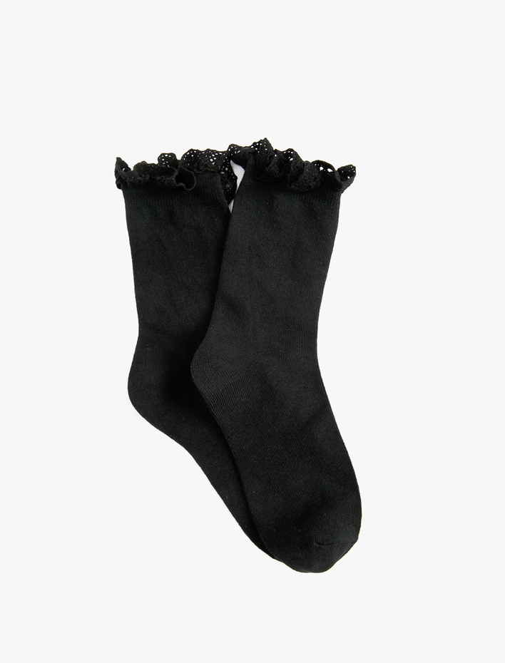 Kadın Pamuklu Dantelli 2'li Çorap Seti