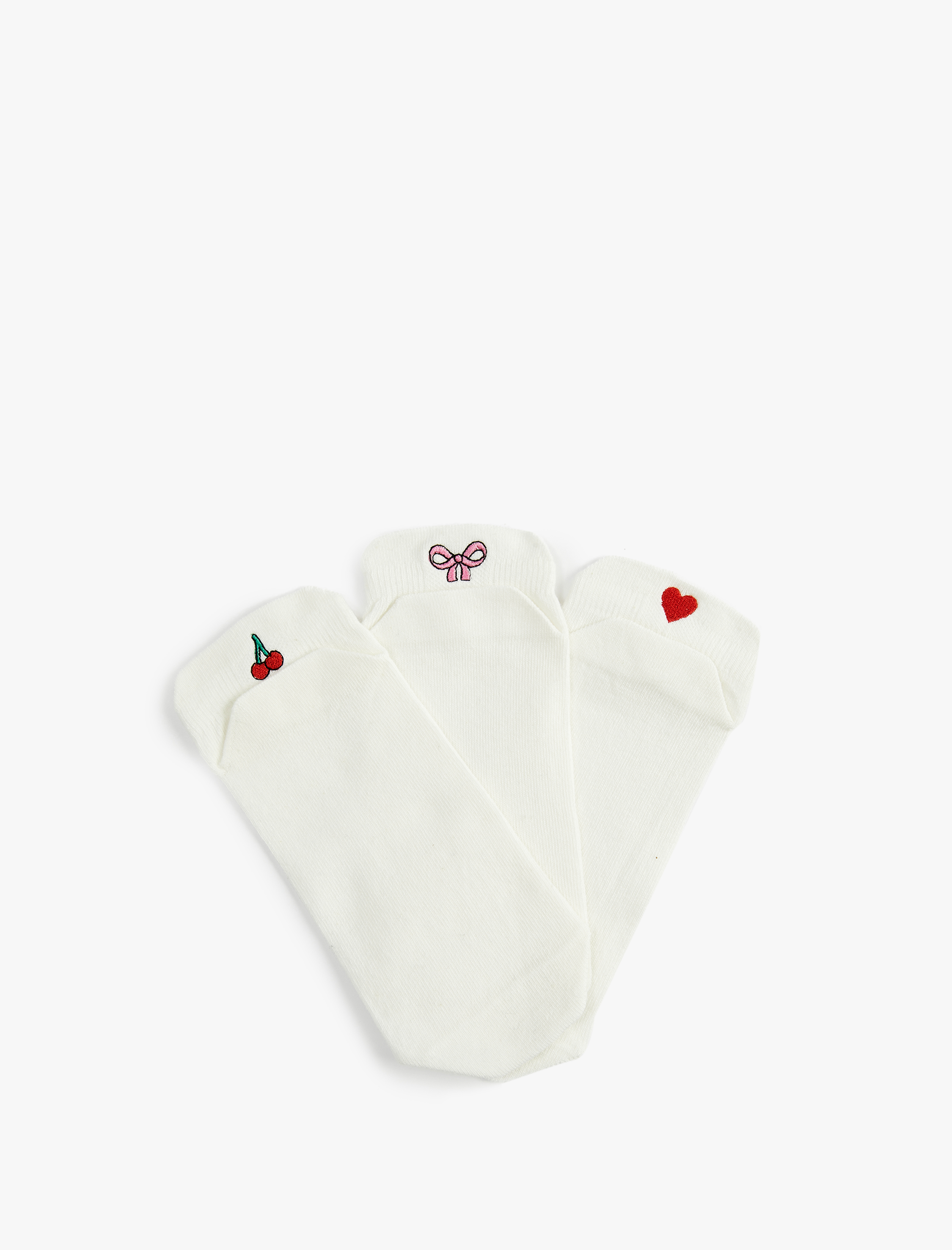 Kadın Kiraz Detaylı Kalpli 3'lü Patik Çorap Seti