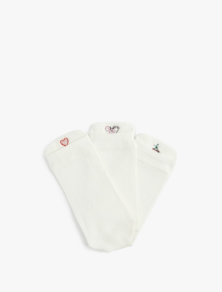 Kadın Kiraz Detaylı Kalpli 3'lü Patik Çorap Seti