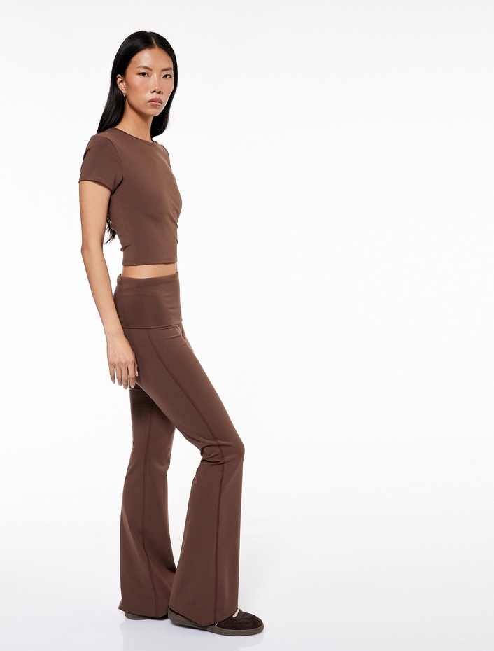  Koton X Sibil Çetinkaya - Katlı Yüksek Bel Dikiş Detaylı İspanyol Paça Spor Tayt