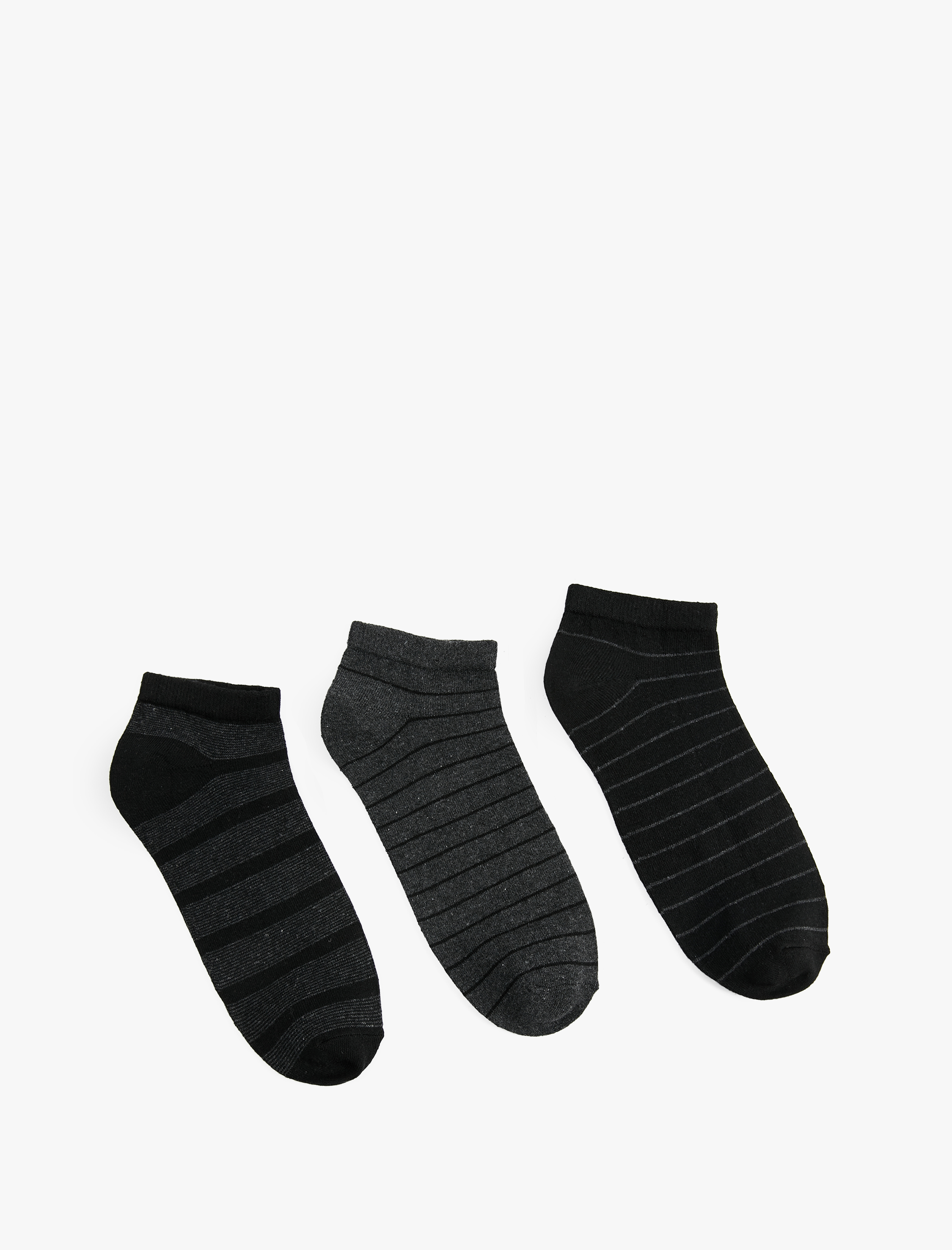  Erkek 3'lü Çizgili Patik Çorap Seti