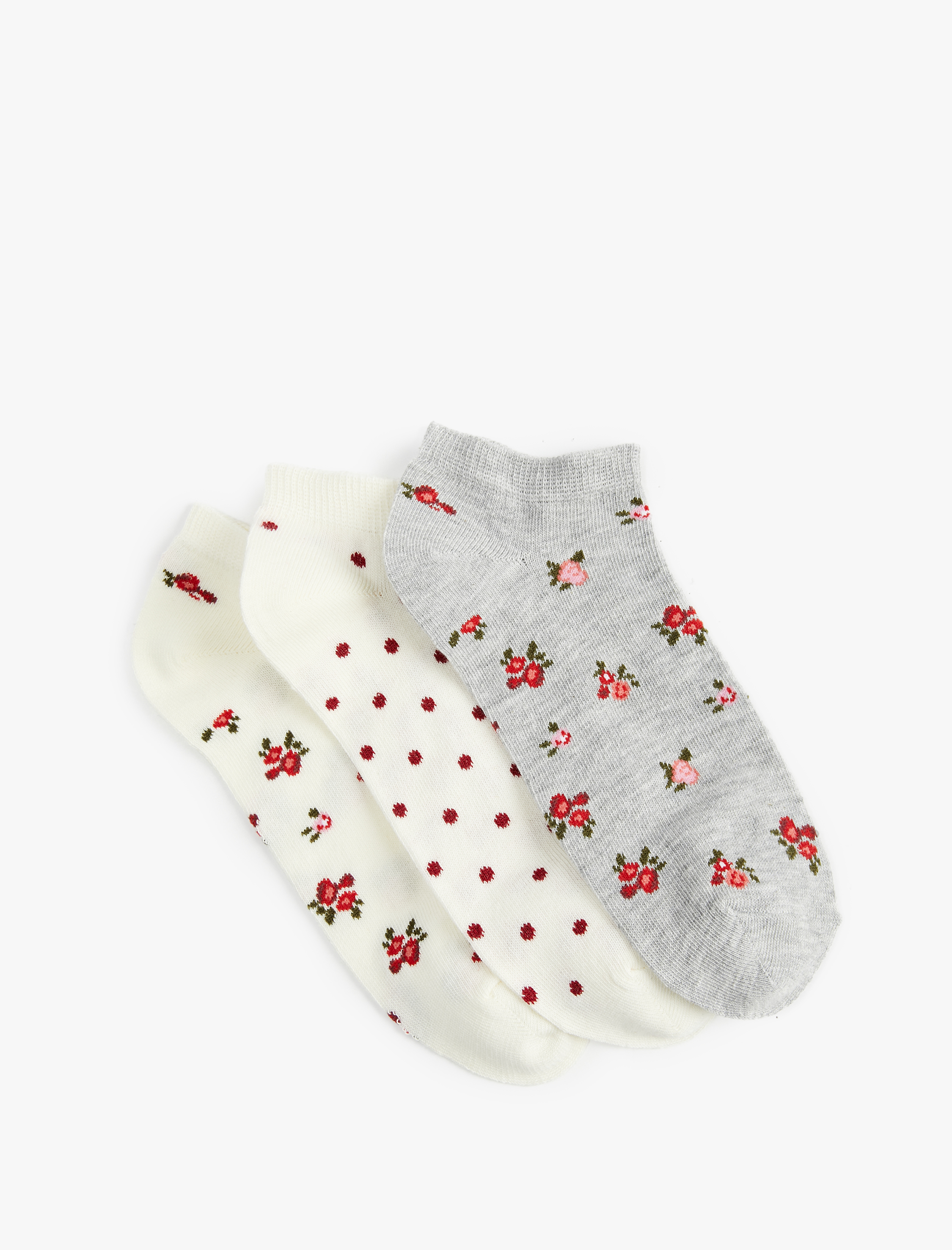  Kadın Çiçekli 3'lü Patik Çorap Seti