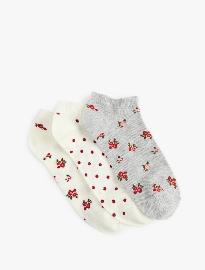 Kadın Çiçekli 3'lü Patik Çorap Seti
