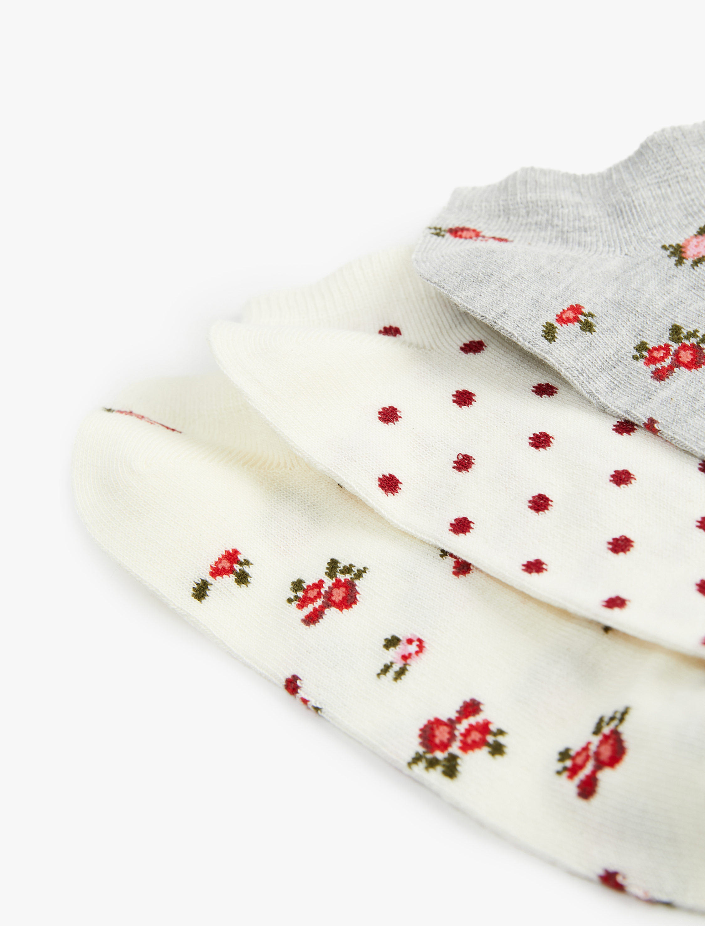  Kadın Çiçekli 3'lü Patik Çorap Seti