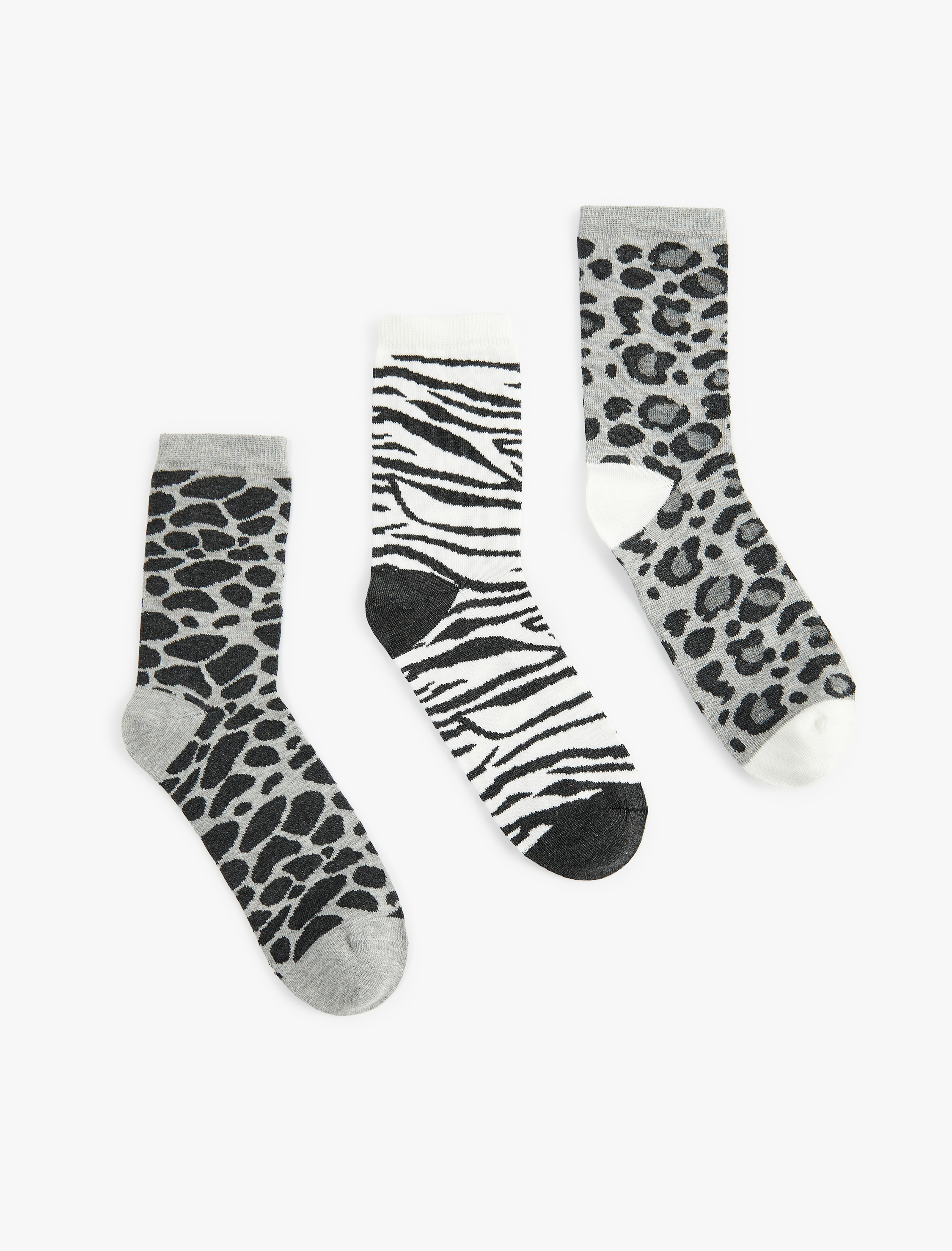  Kadın Leopar Desenli 3'lü Soket Çorap Seti