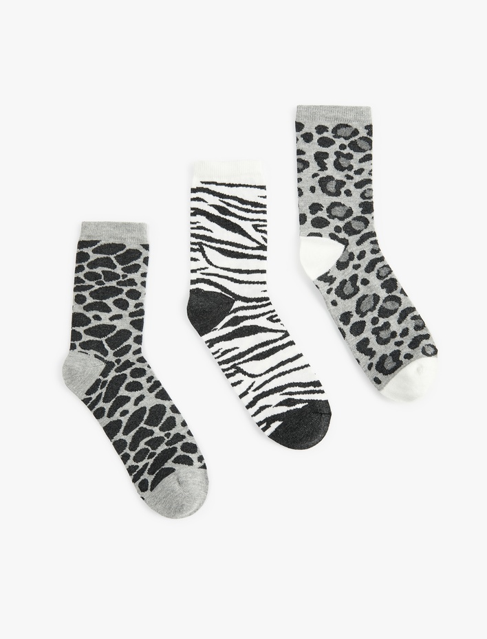 Kadın Leopar Desenli 3'lü Soket Çorap Seti