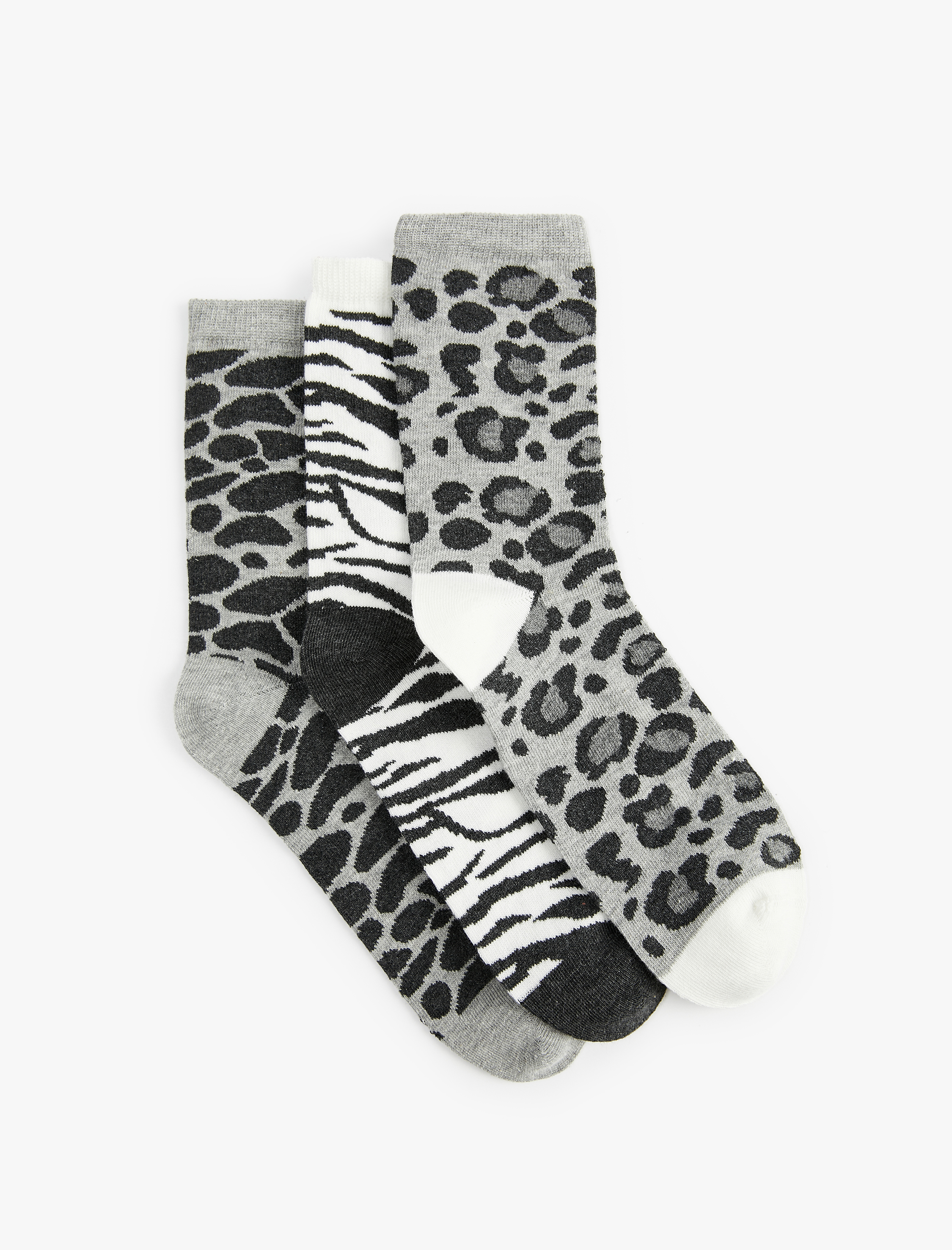  Kadın Leopar Desenli 3'lü Soket Çorap Seti