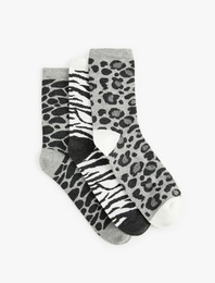 Leopar Desenli 3'lü Soket Çorap Seti