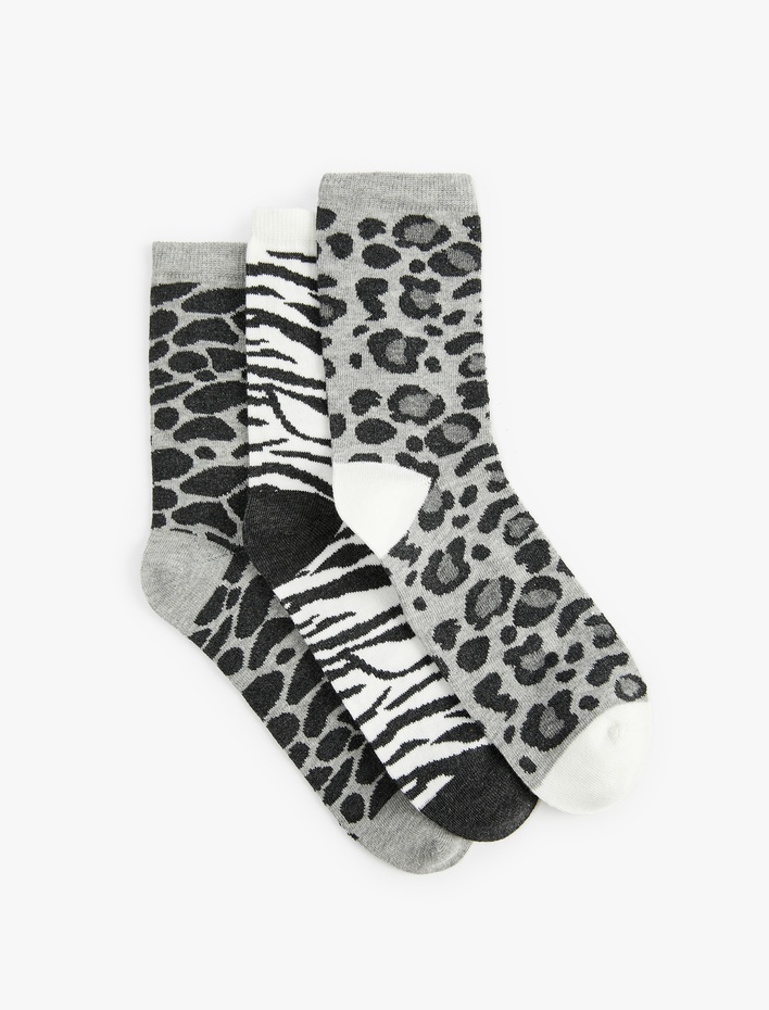 Kadın Leopar Desenli 3'lü Soket Çorap Seti