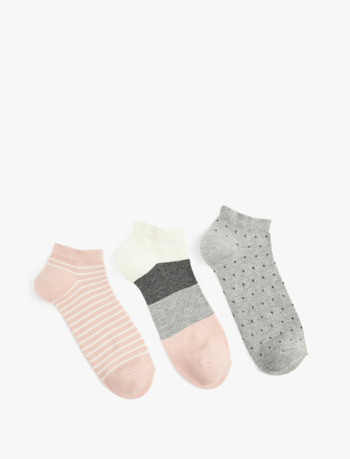 Kadın Desenli Çok Renkli 3'lü Patik Çorap Seti