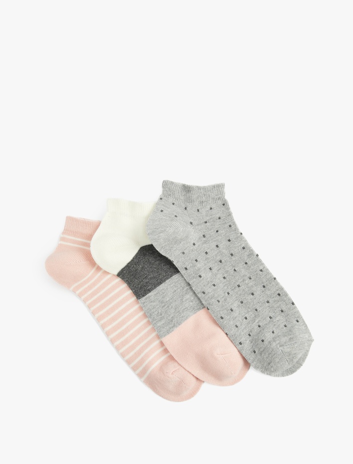Kadın Desenli Çok Renkli 3'lü Patik Çorap Seti