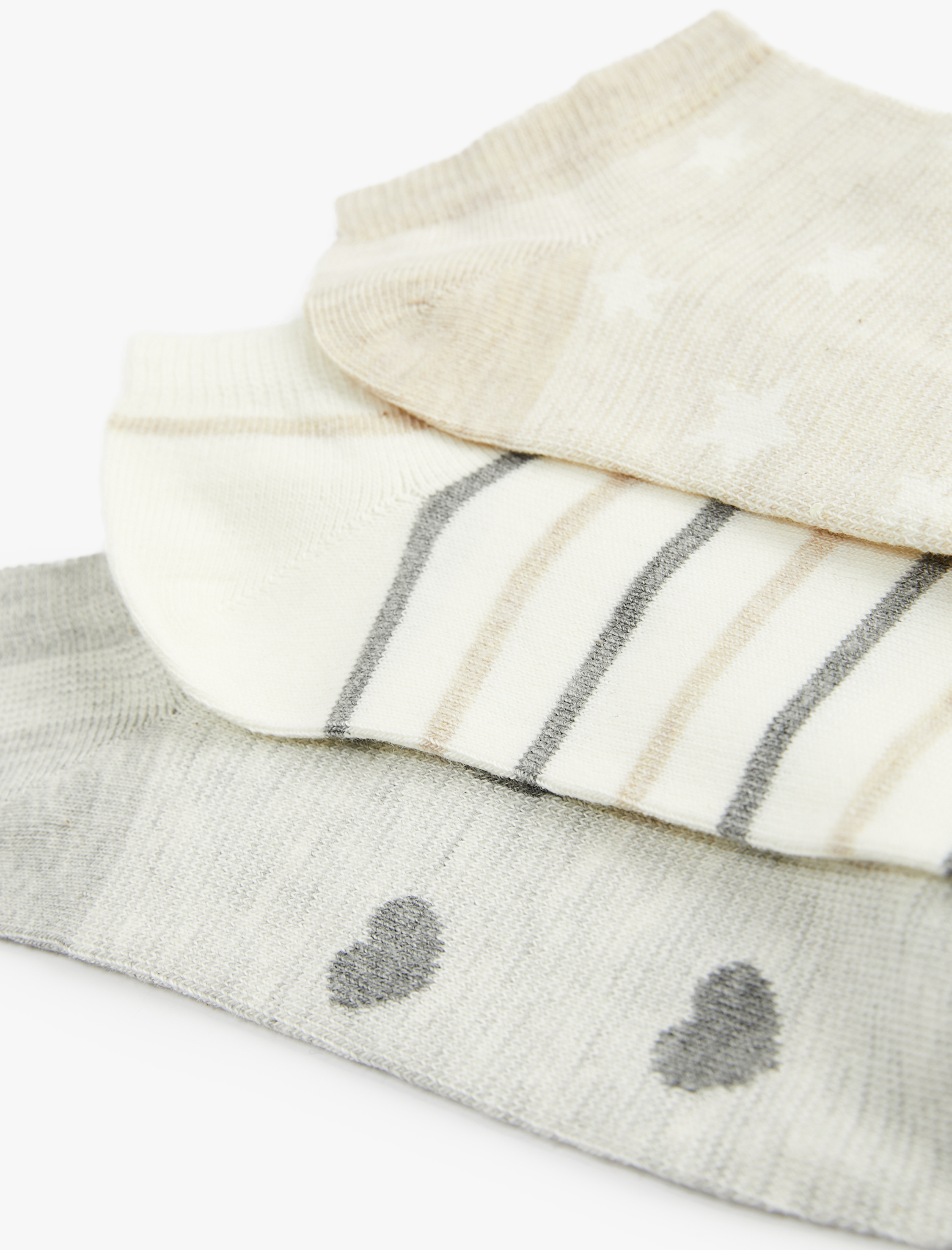  Kadın Yıldız Detaylı Kalpli 3'lü Patik Çorap Seti