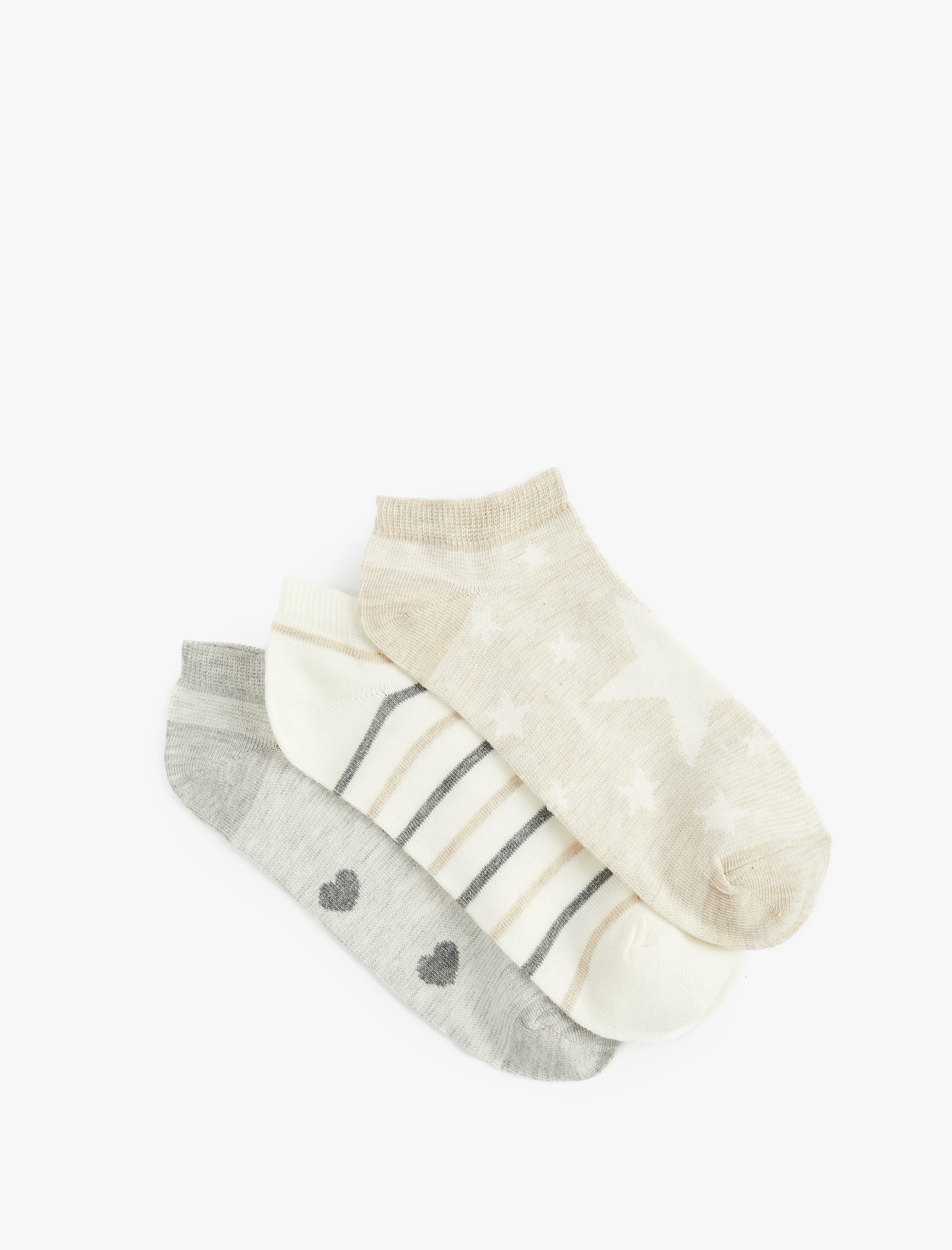  Kadın Yıldız Detaylı Kalpli 3'lü Patik Çorap Seti