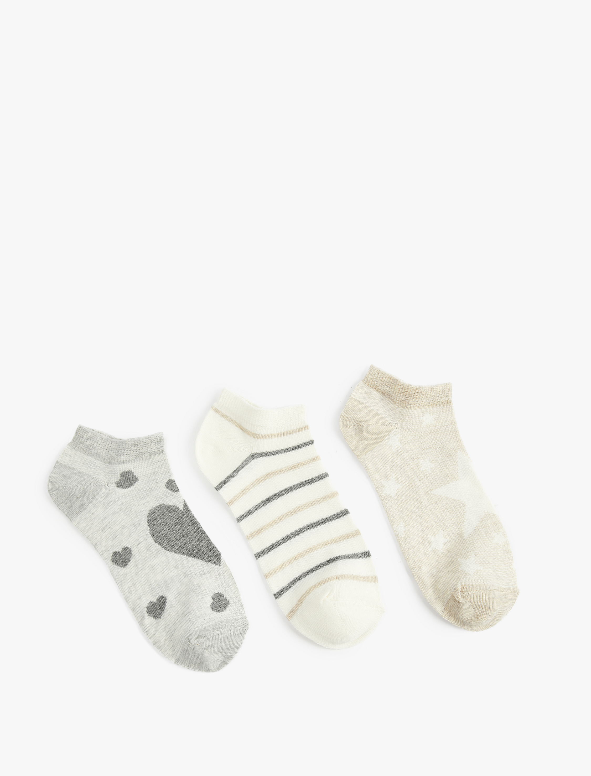  Kadın Yıldız Detaylı Kalpli 3'lü Patik Çorap Seti