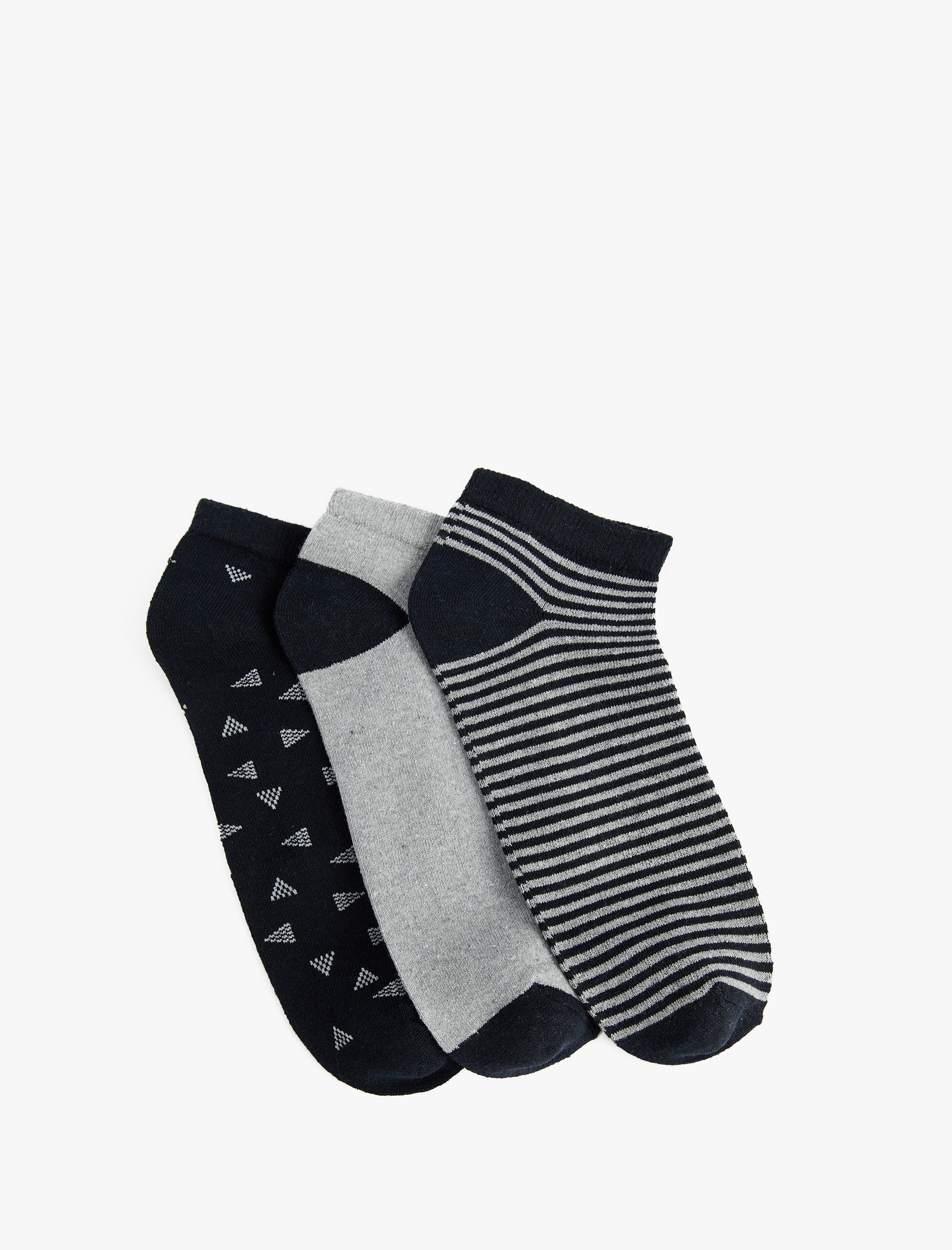  Erkek Geometrik Desenli 3'lü Patik Çorap Seti