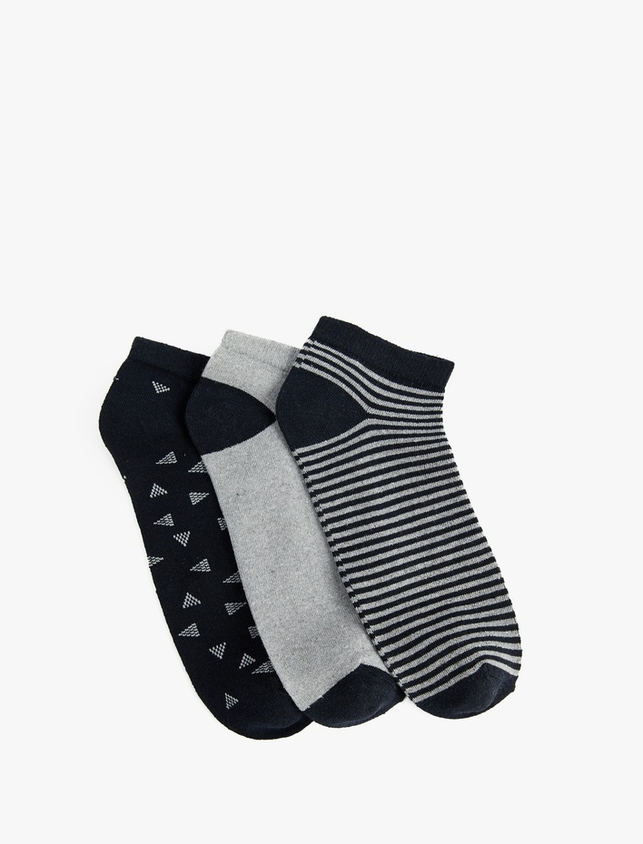 Erkek Geometrik Desenli 3'lü Patik Çorap Seti
