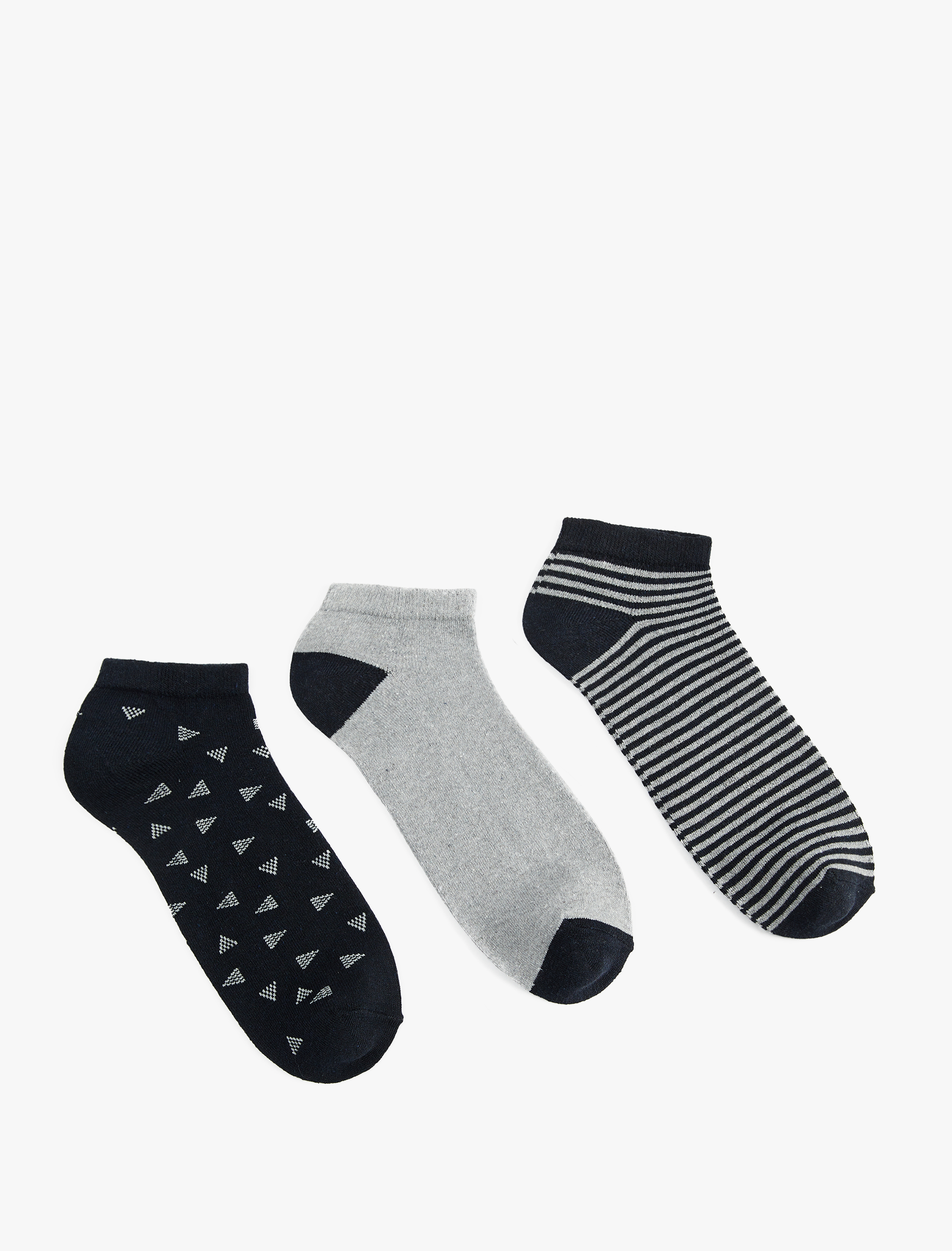  Erkek Geometrik Desenli 3'lü Patik Çorap Seti