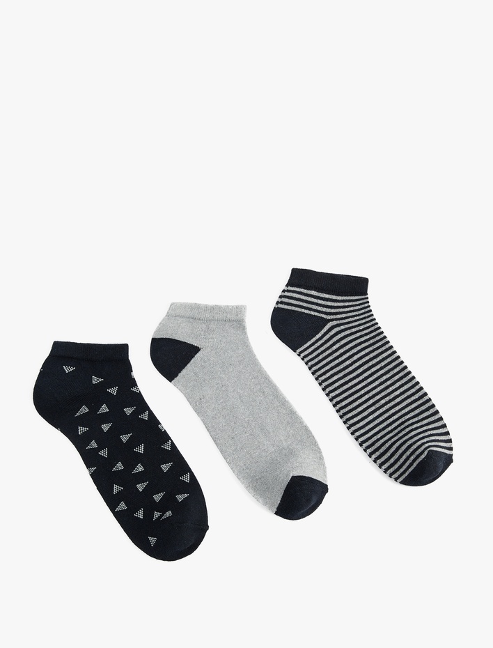 Erkek Geometrik Desenli 3'lü Patik Çorap Seti