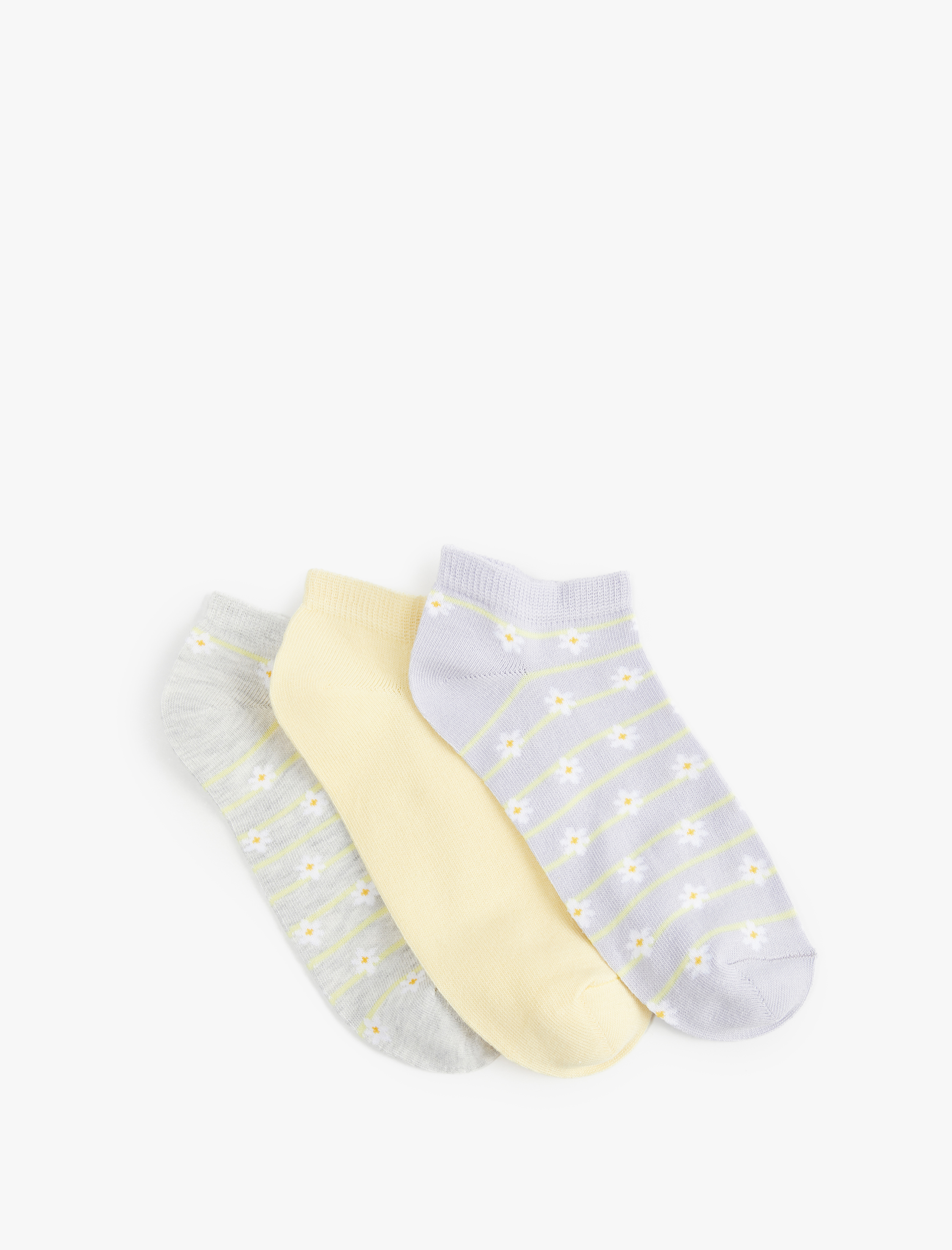  Kadın Çiçekli 3'lü Patik Çorap Seti