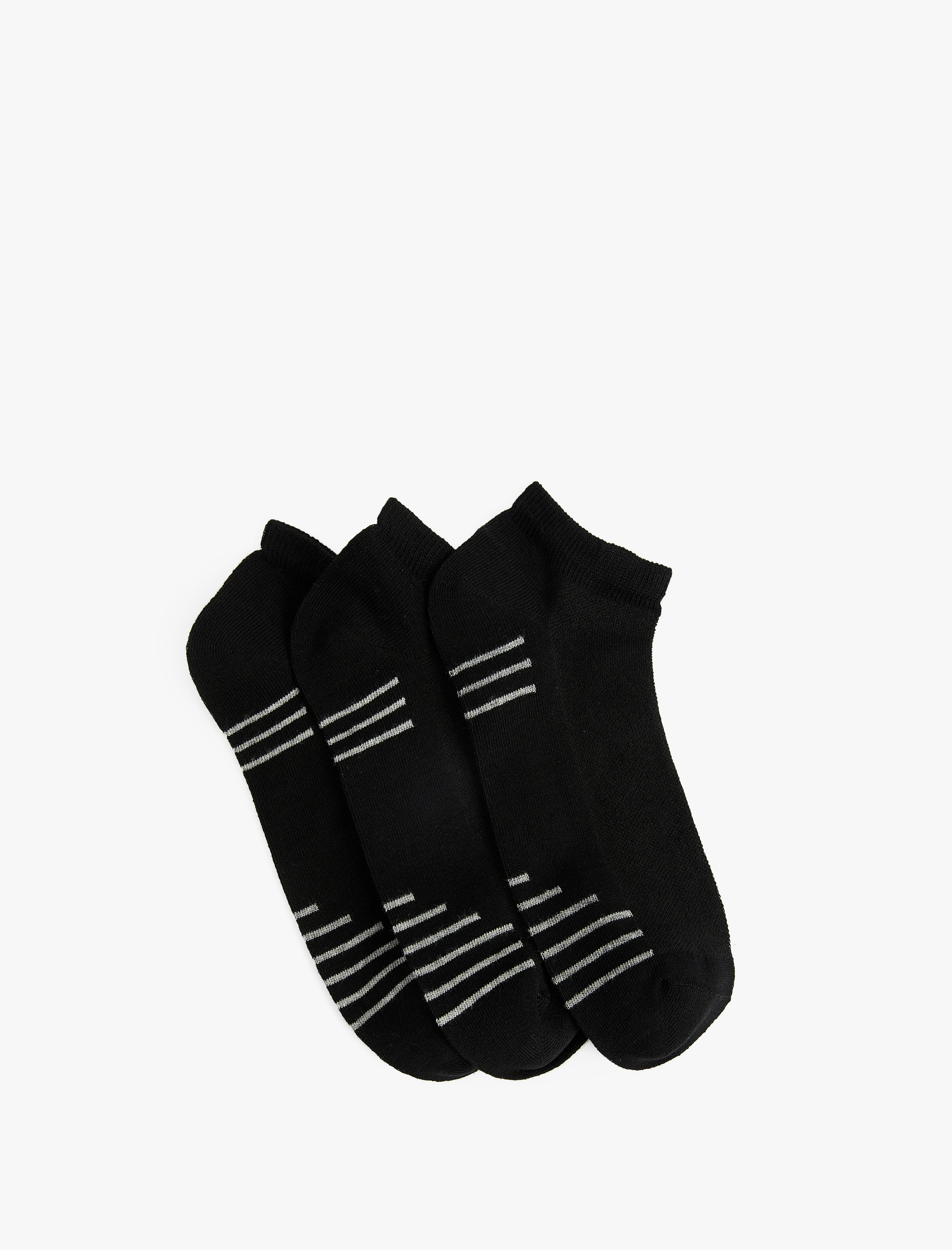  Erkek Pamuklu Çizgili 3'lü Patik Çorap Seti