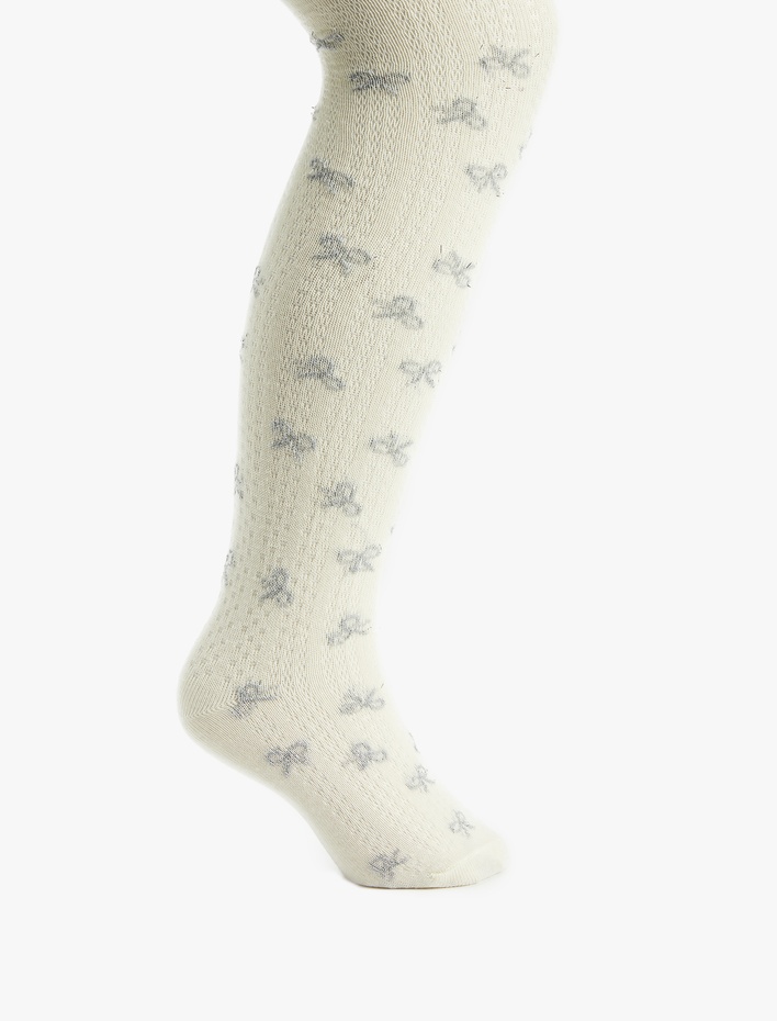 Kız Çocuk Pamuk Karışımlı Fiyonk Desenli Külotlu Çorap