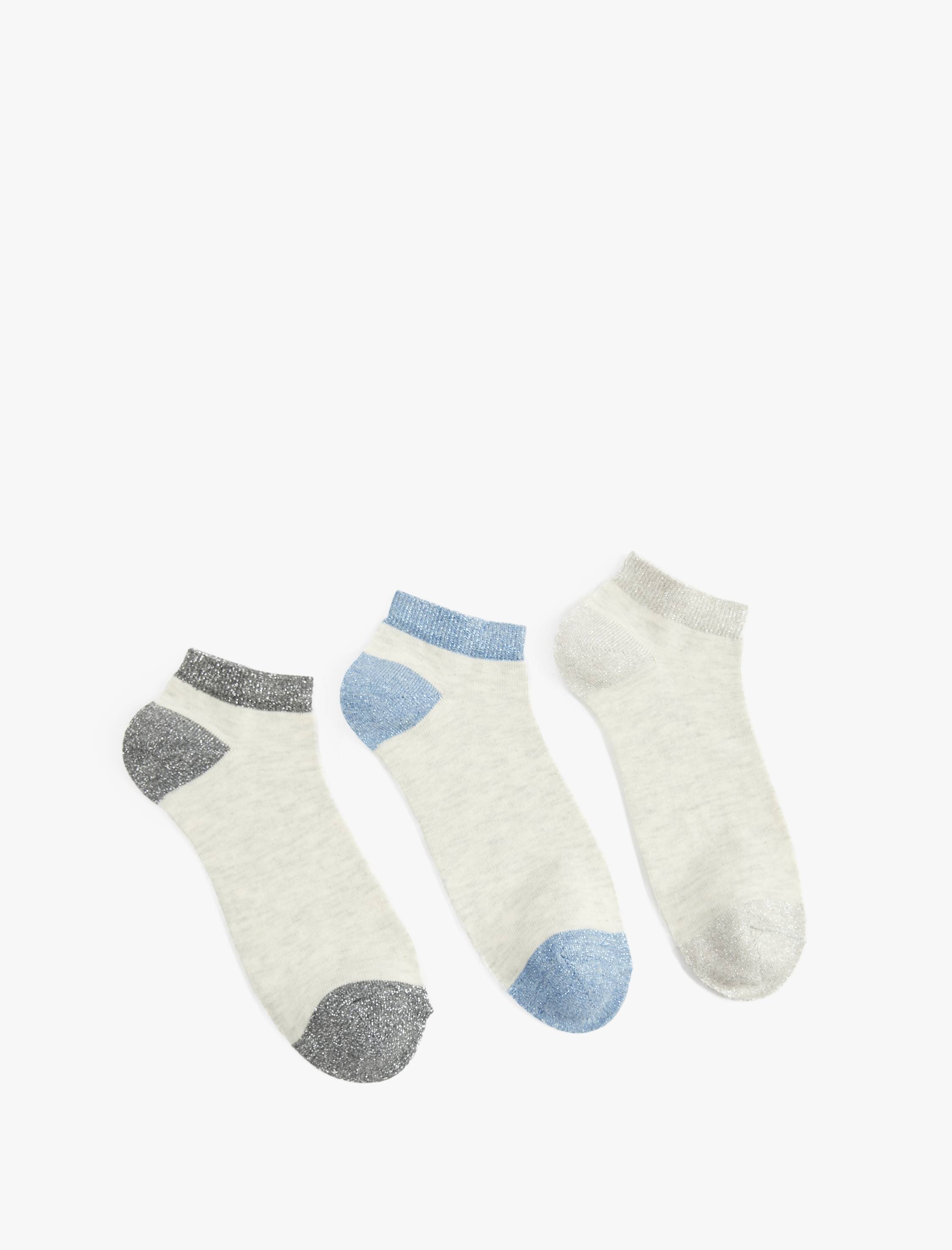  Kadın Renk Bloklu 3'lü Çok Renkli Patik Çorap Seti