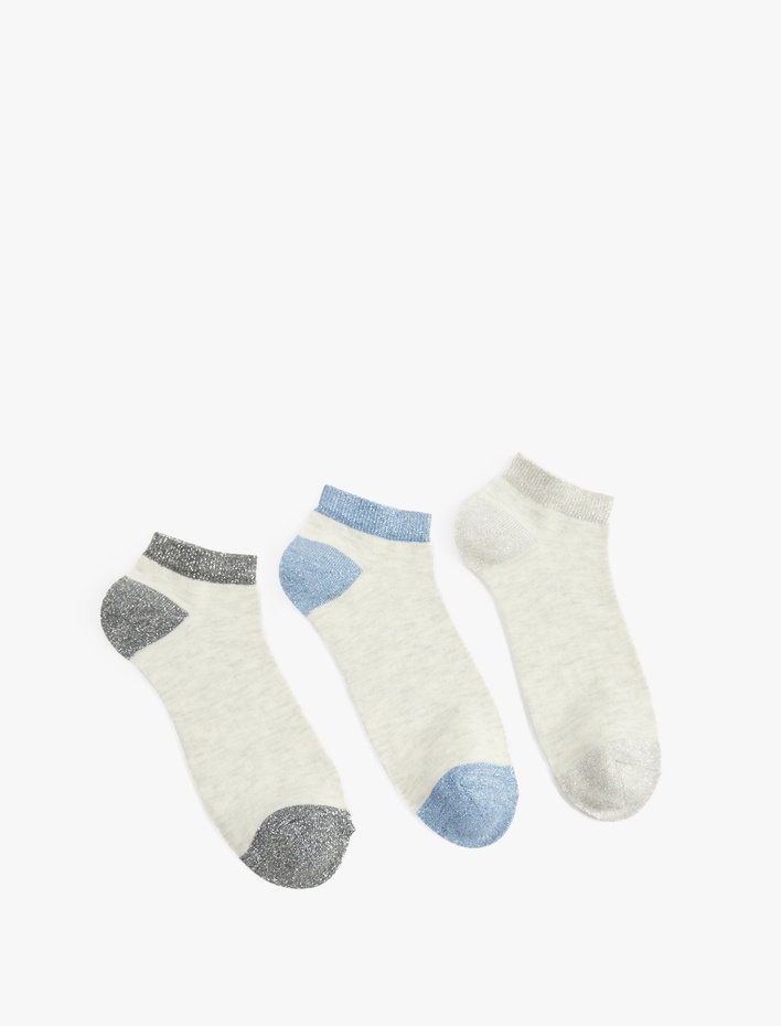 Kadın Renk Bloklu 3'lü Çok Renkli Patik Çorap Seti