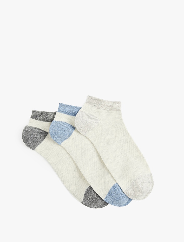 Kadın Renk Bloklu 3'lü Çok Renkli Patik Çorap Seti