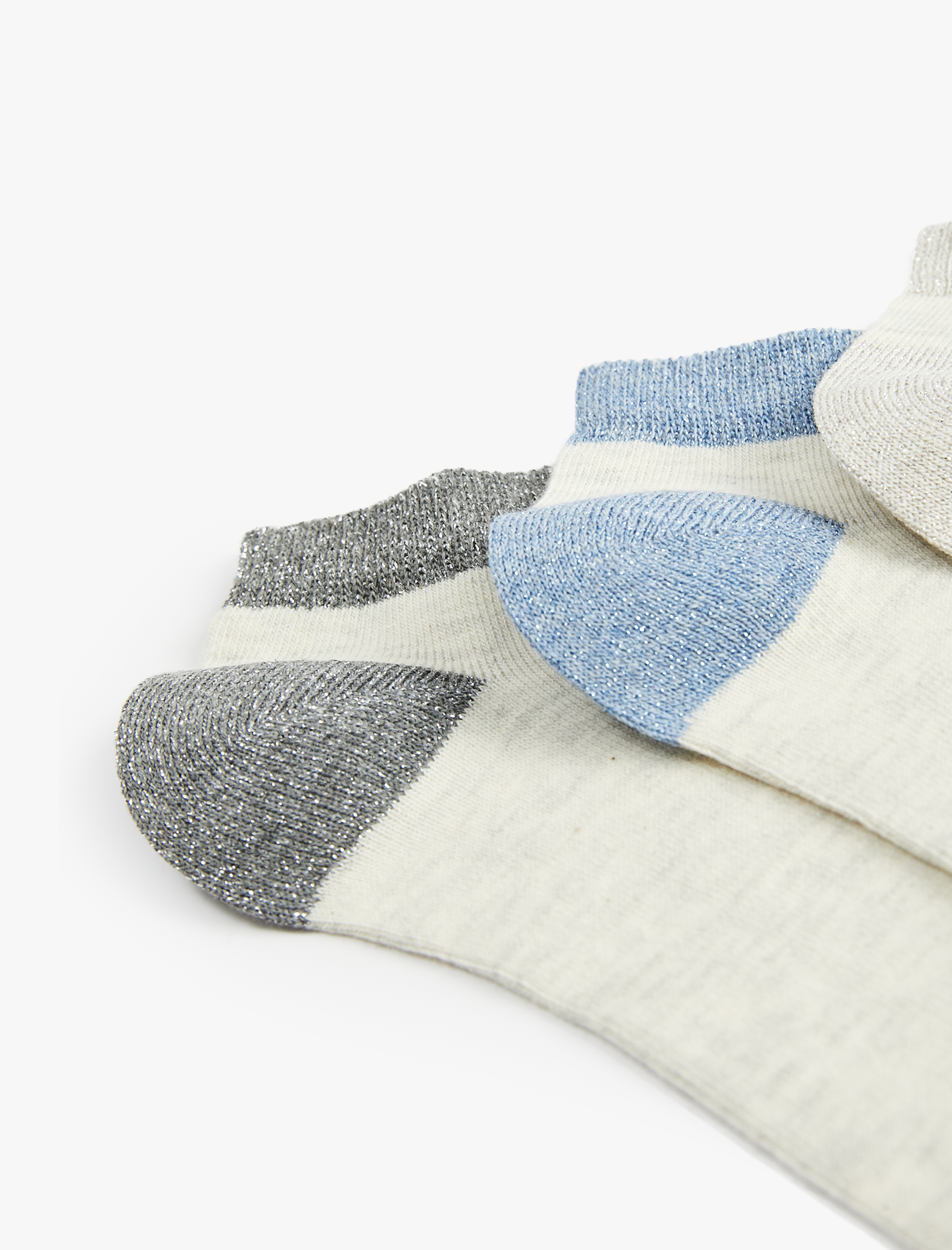  Kadın Renk Bloklu 3'lü Çok Renkli Patik Çorap Seti