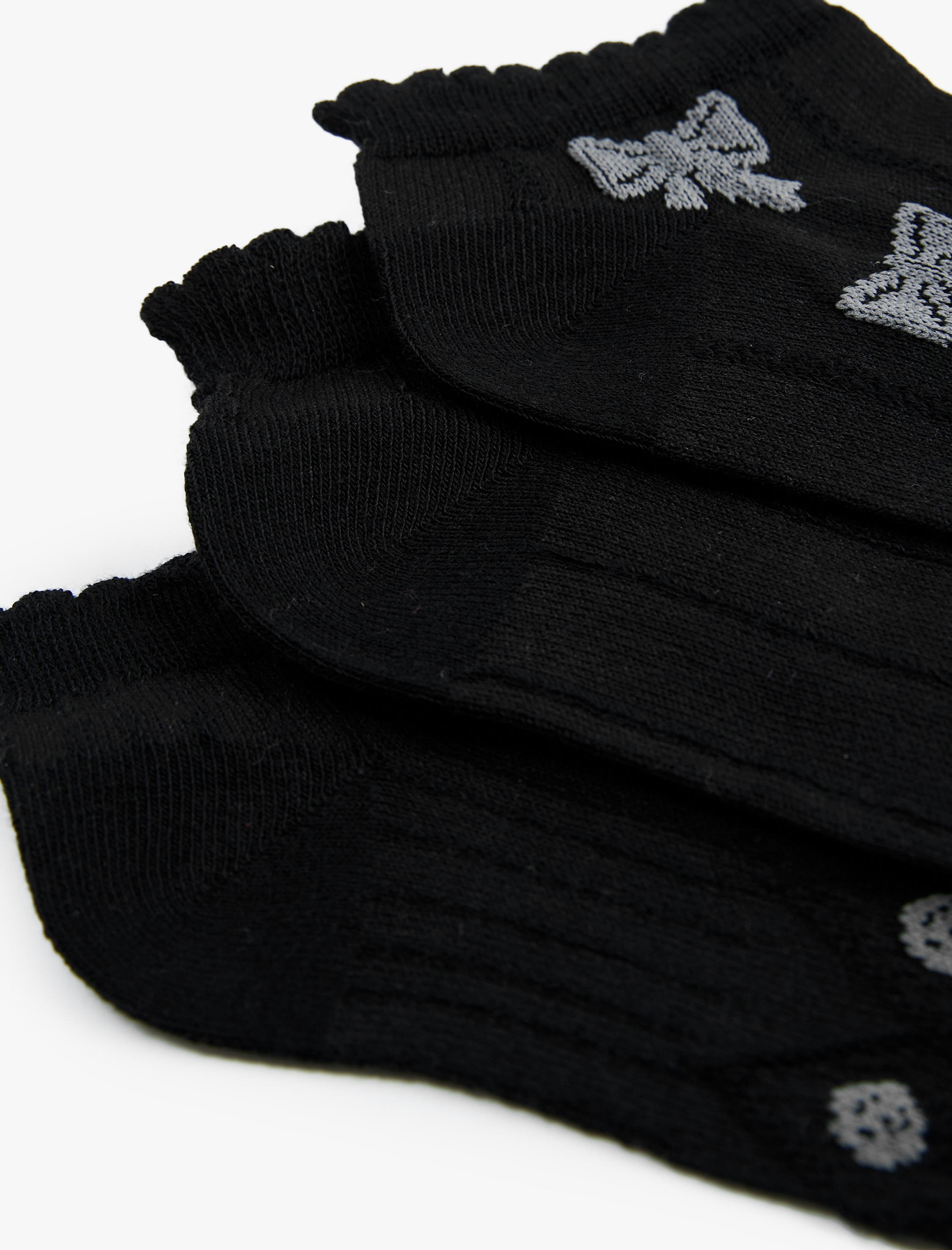  Kadın Fiyonk Detaylı 3'lü Patik Çorap Seti
