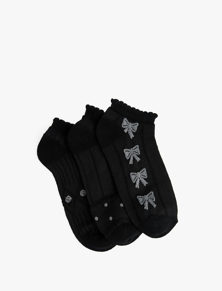 Kadın Fiyonk Detaylı 3'lü Patik Çorap Seti