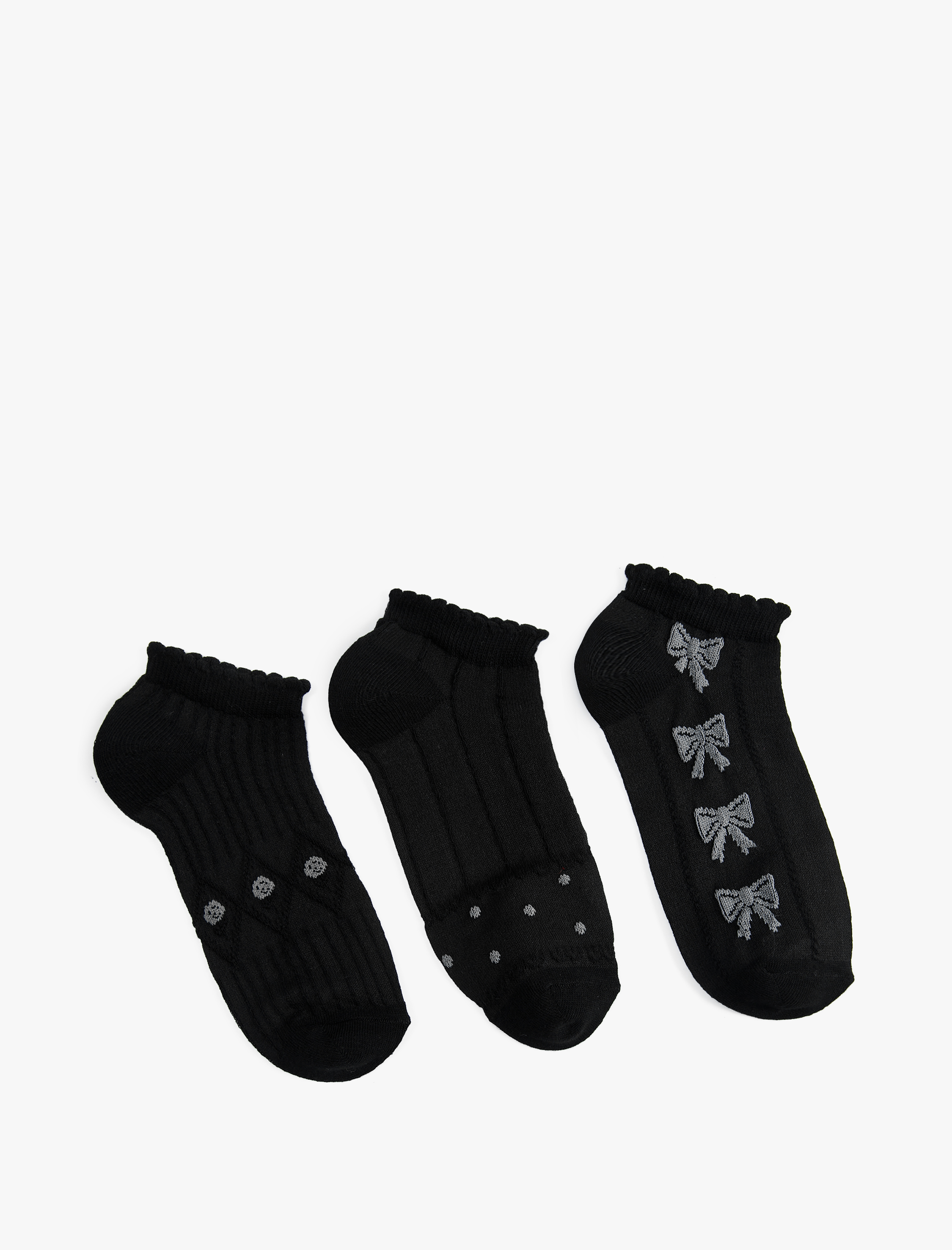  Kadın Fiyonk Detaylı 3'lü Patik Çorap Seti