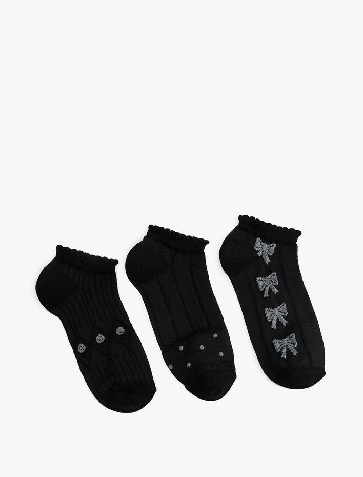 Kadın Fiyonk Detaylı 3'lü Patik Çorap Seti