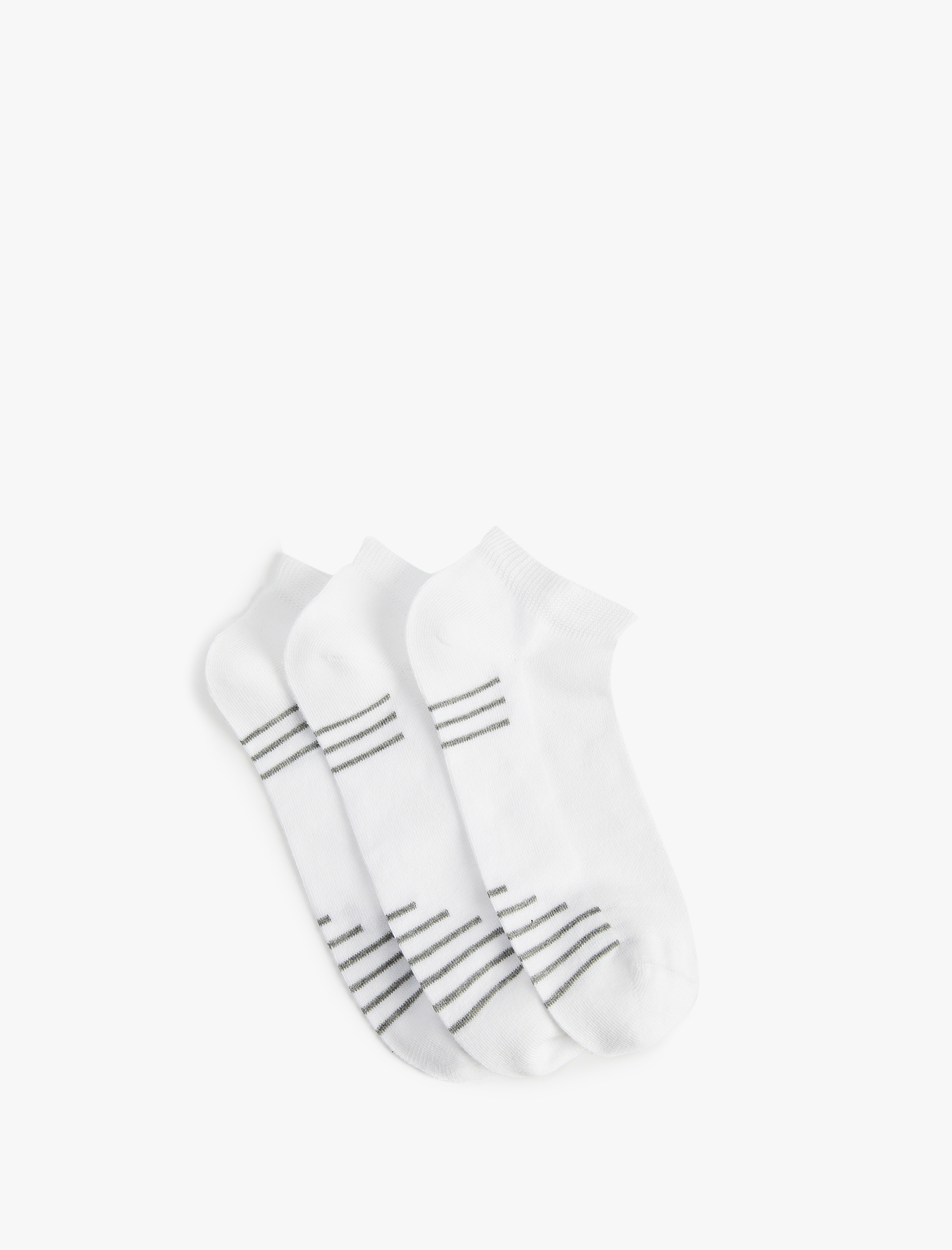  Erkek Pamuklu Çizgili 3'lü Patik Çorap Seti