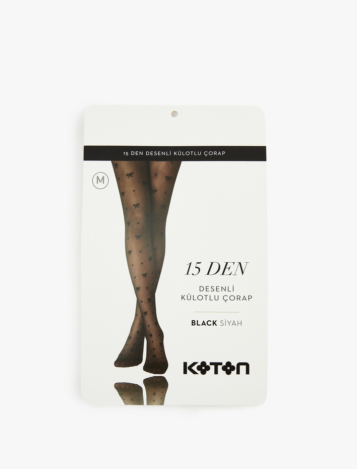 Kadın 15 Den Fiyonk Desenli Külotlu Çorap