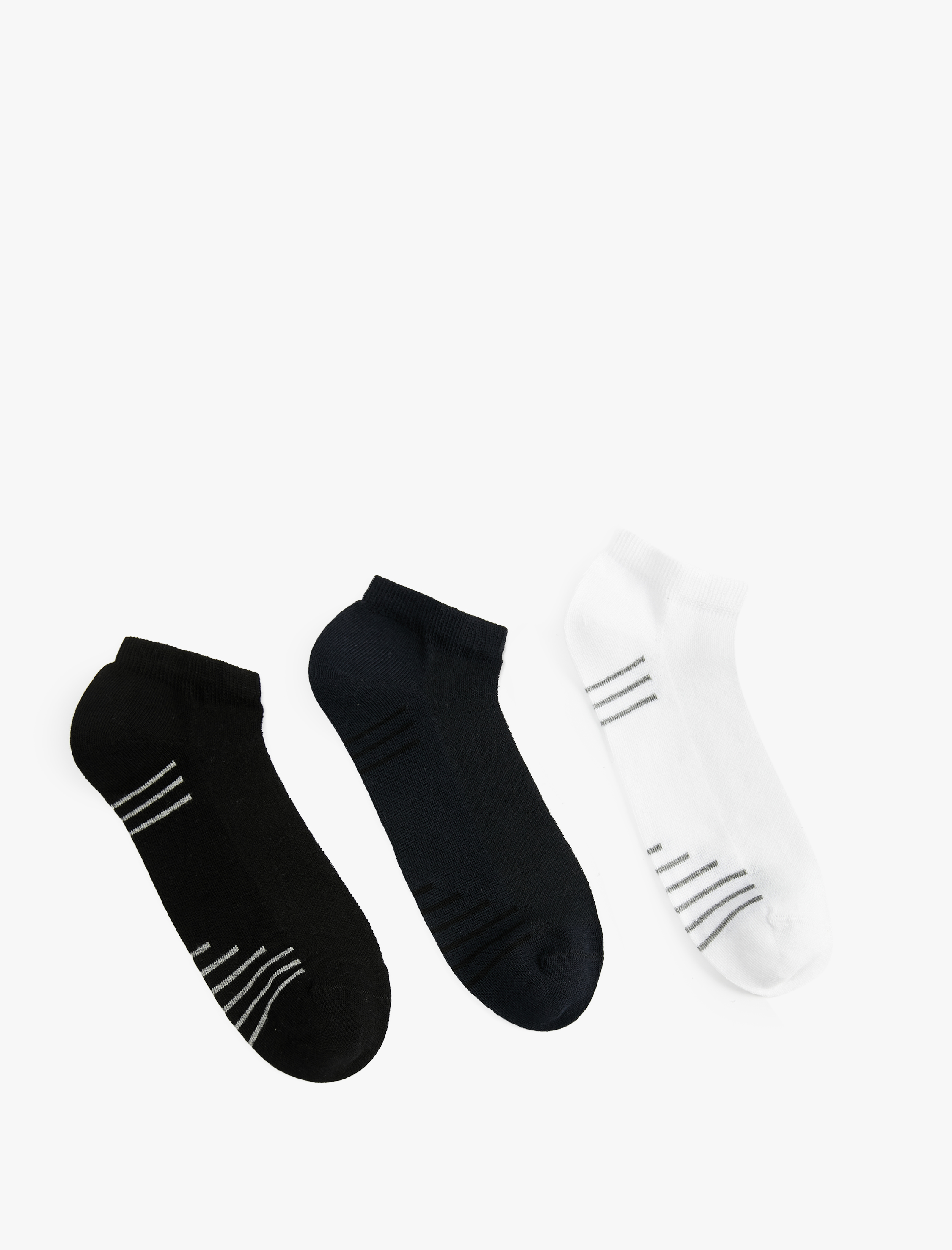  Erkek Pamuklu Çizgili 3'lü Patik Çorap Seti