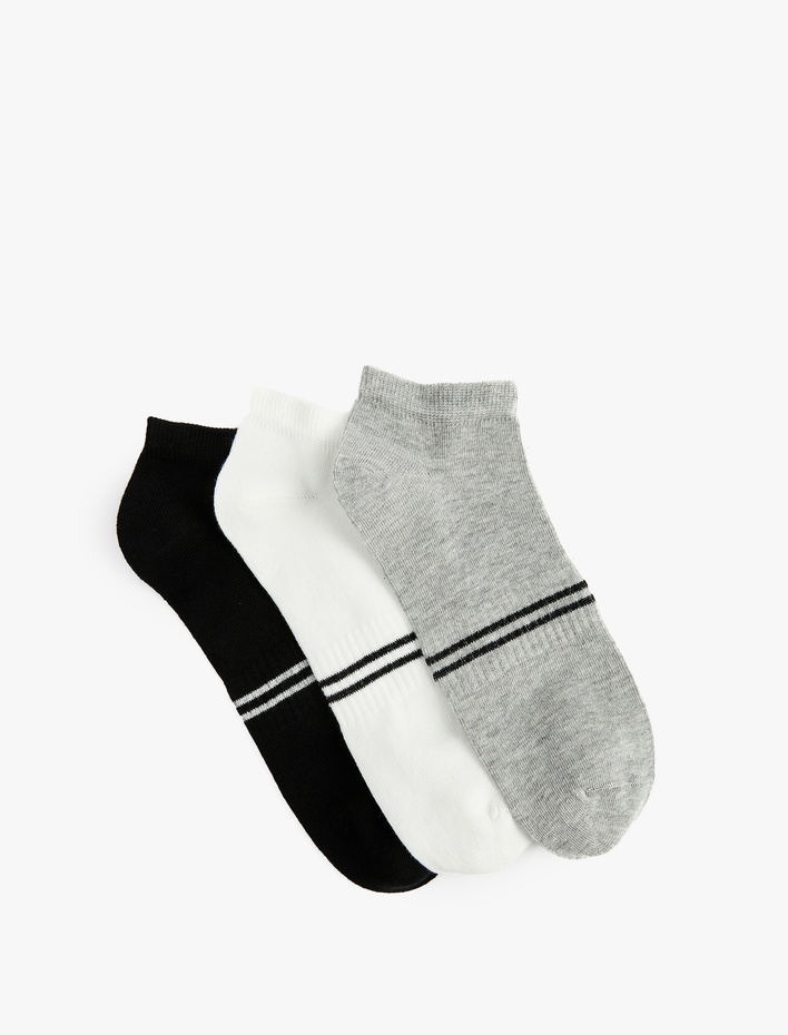 Erkek Çizgili Pamuklu 3'lü Patik Çorap Seti