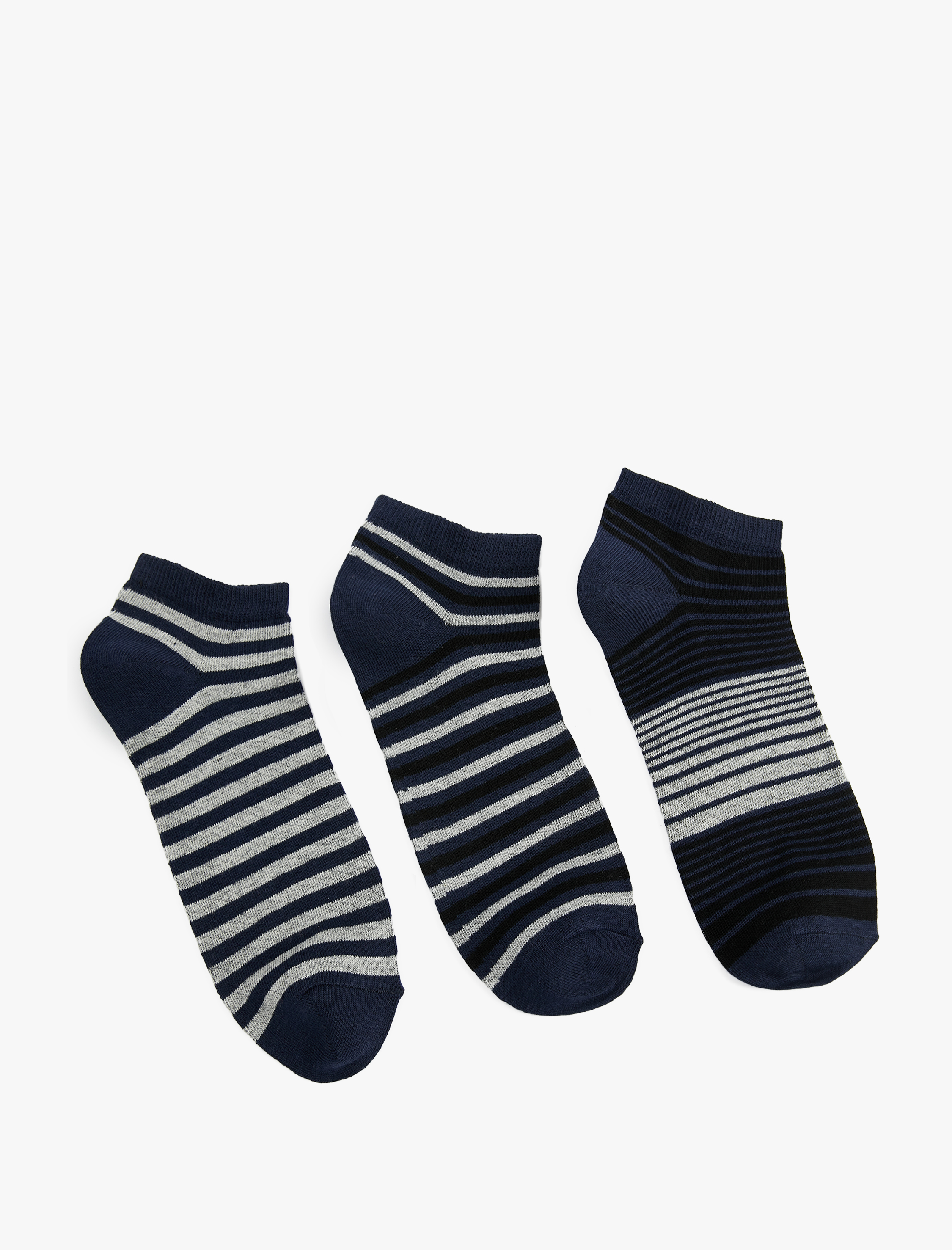  Erkek Çizgili Pamuklu 3'lü Patik Çorap Seti