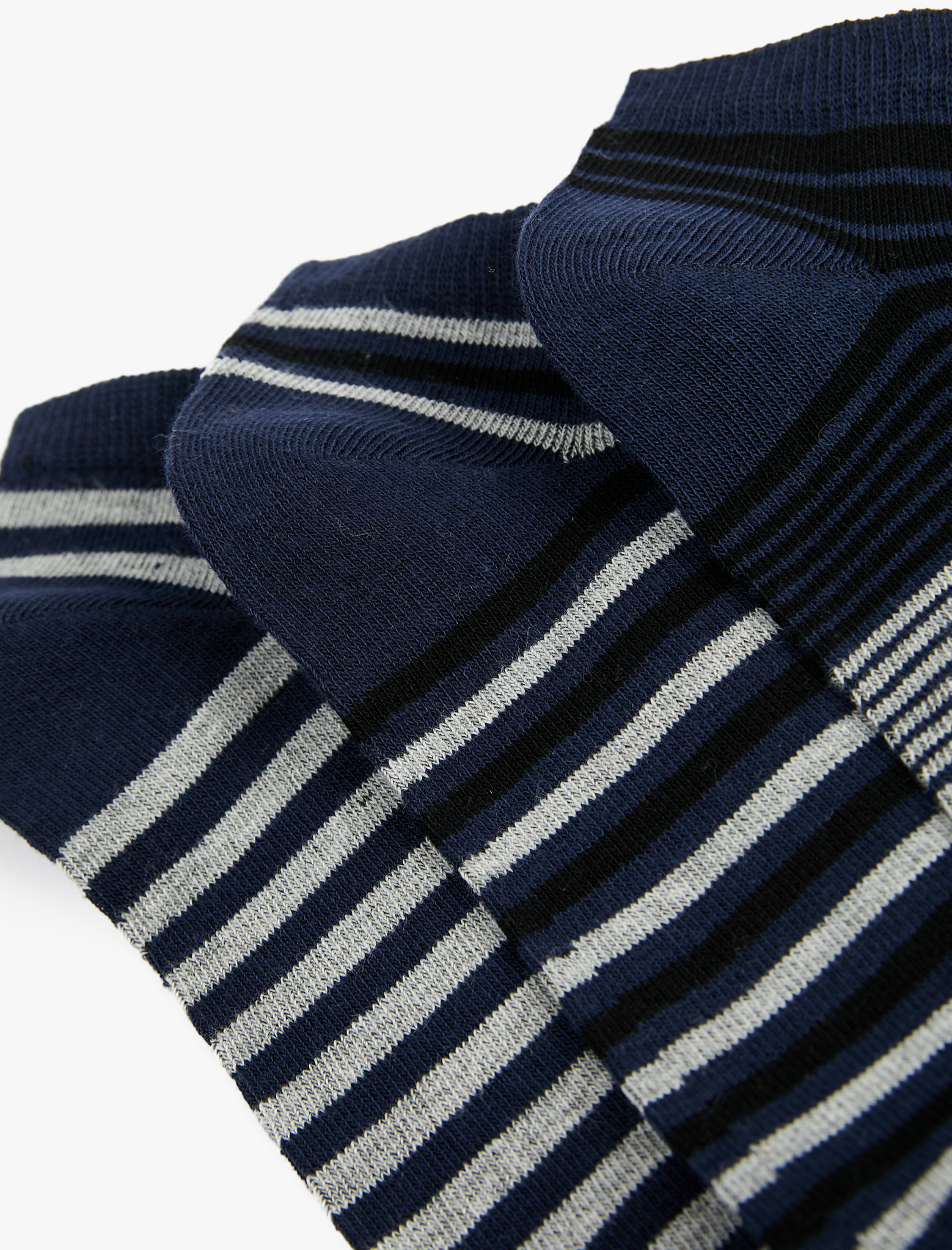  Erkek Çizgili Pamuklu 3'lü Patik Çorap Seti