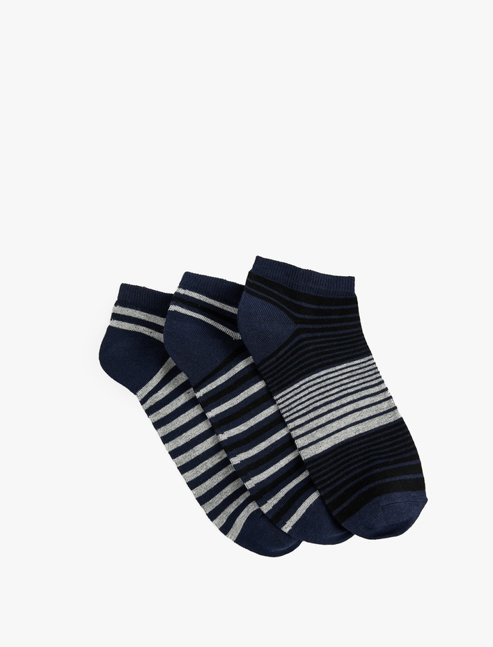 Erkek Çizgili Pamuklu 3'lü Patik Çorap Seti