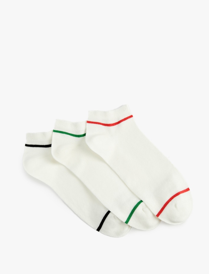 Erkek Çok Renkli Çizgili Pamuklu 3'lü Patik Çorap Seti